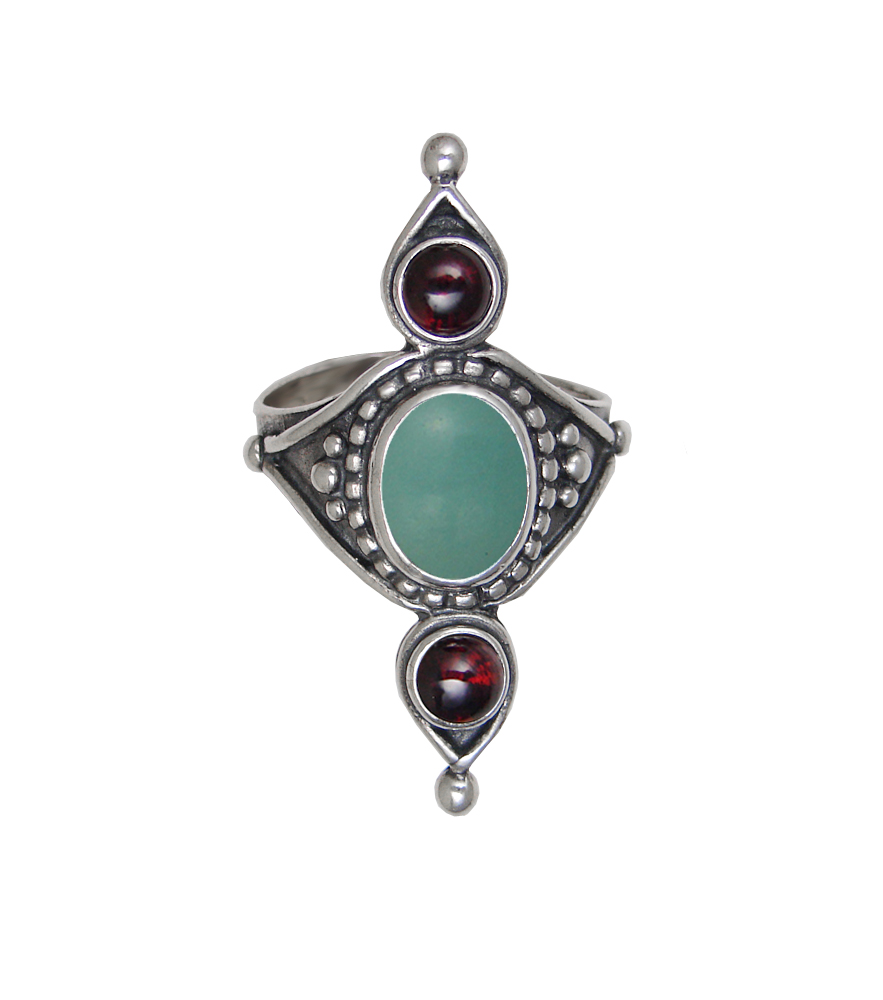 Sterling Silver Royal Ring With Aventurine And Garnet Size 10